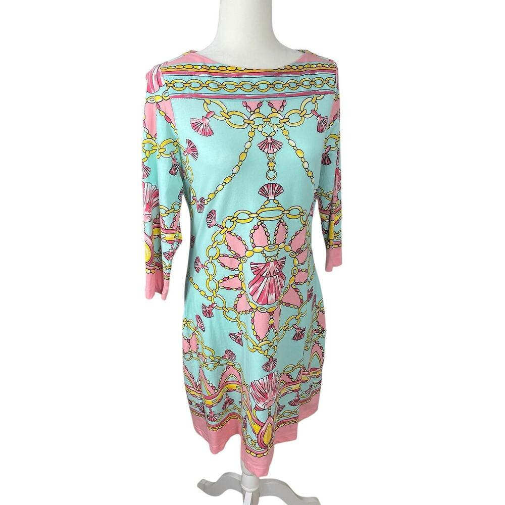 Barbara Gerwit Printed Dress Shells Chains Resort Wear Coastal Women's Sz Medium - Picture 4 of 15